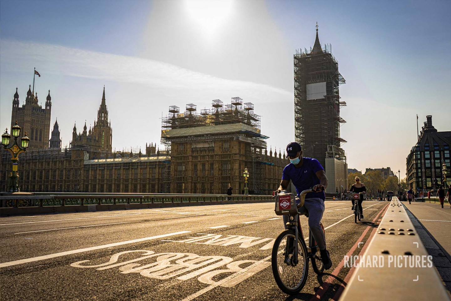 I took this photo on Friday 11th April on my way into work. The weather was incredible and the light was perfect. The streets were nearly empty, but I have never seen so many cyclists on London roads. © Richard Lawrence
